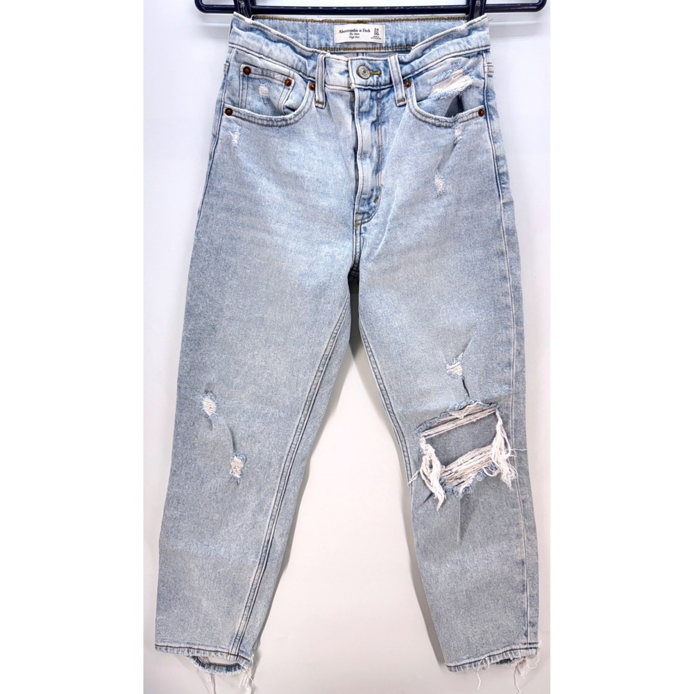 Abercrombie Fitch Mom High Rise Jeans Sz 24 00S Light Wash Distressed 90s‎ y2k